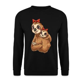 Faultier mit niedlichem Faultier Kind für - Unisex Pullover - Schwarz - Vorne - Alina (178cm) & Michal (187cm)