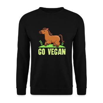 Pferdedesign für stolze Veganer - Unisex Pullover - Schwarz - Vorne - Alina (178cm) & Michal (187cm)