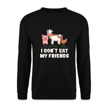 Cow Pig Chicken Friends Design für Veganer - Unisex Pullover - Schwarz - Vorne - Alina (178cm) & Michal (187cm)