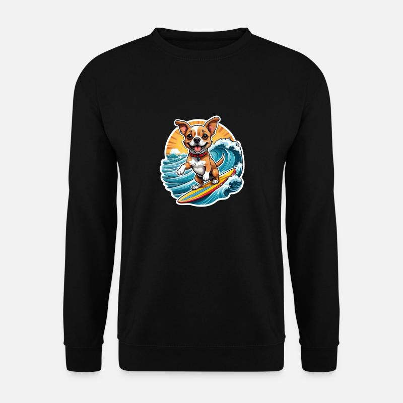 Fröhlicher Surfer-Hund - Unisex Pullover - Schwarz