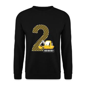2. Geburtstag Geschenk Bagger Zahl 2 Jahre Jungen - Unisex Pullover - Schwarz - Vorne - Alina (178cm) & Michal (187cm)