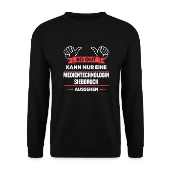 Medientechnologin Siebdruck Design für Profis - Unisex Pullover - Schwarz - Vorne - Alina (178cm) & Michal (187cm)