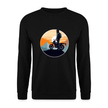 Sonnenuntergang Motorradfahrer Motorrad Biker - Unisex Pullover - Schwarz - Vorne - Alina (178cm) & Michal (187cm)