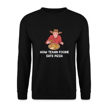 Pizza in Texas Design für stolze Texaner - Unisex Pullover - Schwarz - Vorne - Alina (178cm) & Michal (187cm)