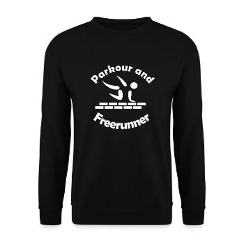 Parkour and Freerunning Stick Figure Jumping - Unisex Sweatshirt - black - Front - Alina (178cm) & Michal (187cm)