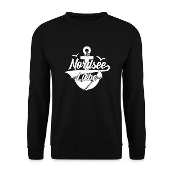 NORDSEE LIEBE URLAUB NORDSEEKÜSTE - Unisex Pullover - Schwarz - Vorne - Alina (178cm) & Michal (187cm)