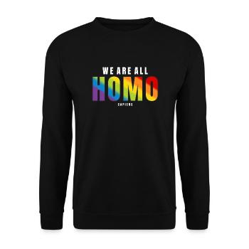 Pride "We Are ALL Homo Sapiens" LGBTQ+ - Unisex Pullover - Schwarz - Vorne - Alina (178cm) & Michal (187cm)