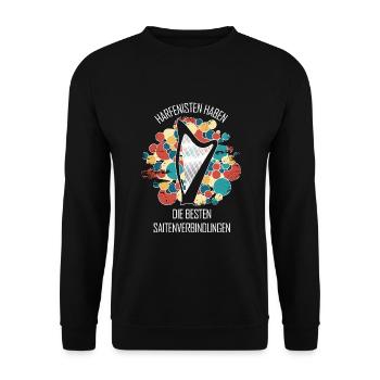 Harfe Geschenk Musikinstrument Musiker Zupfen - Unisex Pullover - Schwarz - Vorne - Alina (178cm) & Michal (187cm)