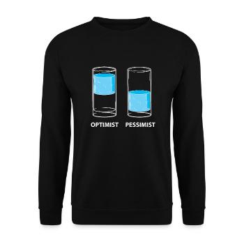 Optimist - Pessimist, Glas gefüllt - Unisex Pullover - Schwarz - Vorne - Alina (178cm) & Michal (187cm)