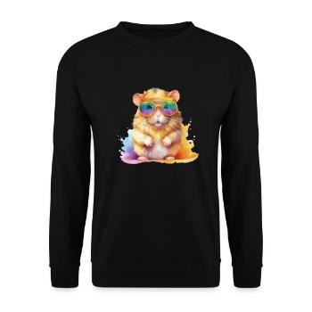 Cool colorful hamster with sunglasses - Unisex Sweatshirt - black - Front - Alina (178cm) & Michal (187cm)