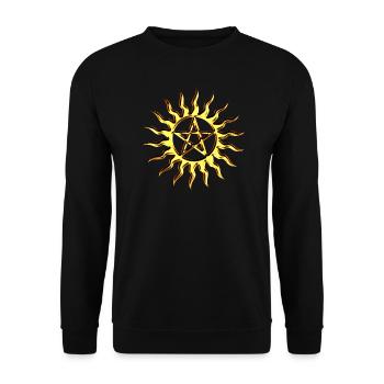 Pentagram Gold Flames Sun Pentacle Occult - Unisex Sweatshirt - black - Front - Alina (178cm) & Michal (187cm)