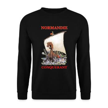 NORMANDIE CONQUERANT Kreation Louis RUNEMBERG © - Unisex Pullover - Schwarz - Vorne - Alina (178cm) & Michal (187cm)