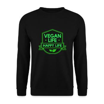 Vegan Life Happy Life Design für stolze Veganer - Unisex Pullover - Schwarz - Vorne - Alina (178cm) & Michal (187cm)