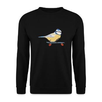 Blaumeise auf Skateboard - Unisex Pullover - Schwarz - Vorne - Alina (178cm) & Michal (187cm)