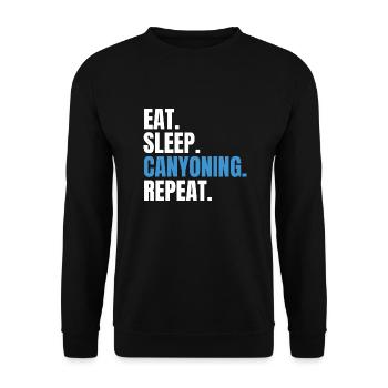 Eat Sleep Canyoning Repeat Schluchteln Schluchten - Unisex Pullover - Schwarz - Vorne - Alina (178cm) & Michal (187cm)