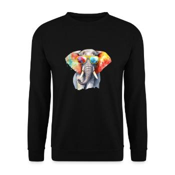 Bunter cooler Elefant mit Sonnenbrille - Unisex Pullover - Schwarz - Vorne - Alina (178cm) & Michal (187cm)