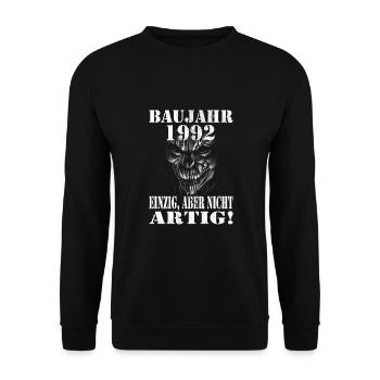 1992 Geburtstag - Unisex Pullover - Schwarz - Vorne - Alina (178cm) & Michal (187cm)