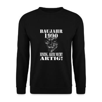 1990 Geburtstag - Unisex Pullover - Schwarz - Vorne - Alina (178cm) & Michal (187cm)