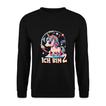 2. Geburtstag - Unisex Pullover - Schwarz - Vorne - Alina (178cm) & Michal (187cm)