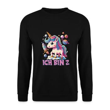 2. Geburtstag - Unisex Pullover - Schwarz - Vorne - Alina (178cm) & Michal (187cm)