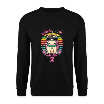 2. Geburtstag - Unisex Pullover - Schwarz - Vorne - Alina (178cm) & Michal (187cm)