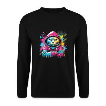 Katze - Unisex Pullover - Schwarz - Vorne - Alina (178cm) & Michal (187cm)
