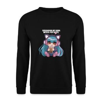 K pop und bubble Tea - Unisex Pullover - Schwarz - Vorne - Alina (178cm) & Michal (187cm)