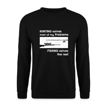 Jagen löst meine Probleme Design für Angler - Unisex Pullover - Schwarz - Vorne - Alina (178cm) & Michal (187cm)