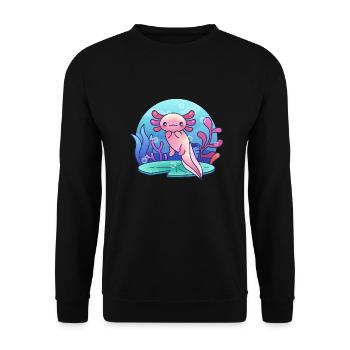 Leben des Axolotl Anime Design für Axolotl Fans - Unisex Pullover - Schwarz - Vorne - Alina (178cm) & Michal (187cm)