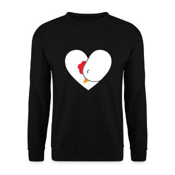 Hühnerherz-Design für Hühnerfans - Unisex Pullover - Schwarz - Vorne - Alina (178cm) & Michal (187cm)