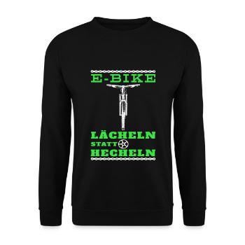 E-MTB Lächeln Statt Hecheln E-Bike eBiker Radsport - Unisex Pullover - Schwarz - Vorne - Alina (178cm) & Michal (187cm)