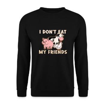 Friends of Chicken Pig Cow Design für Veganer - Unisex Pullover - Schwarz - Vorne - Alina (178cm) & Michal (187cm)