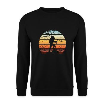 Wandern Klettern Campen Wanderer Vintage Retro - Unisex Pullover - Schwarz - Vorne - Alina (178cm) & Michal (187cm)