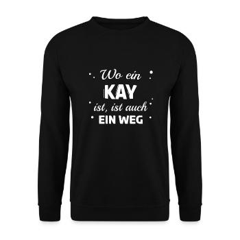 Kay Name Spruch Design für stolze Kays - Unisex Pullover - Schwarz - Vorne - Alina (178cm) & Michal (187cm)