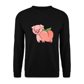 Schwein Pfirsich Design für Schweineliebhaber - Unisex Pullover - Schwarz - Vorne - Alina (178cm) & Michal (187cm)