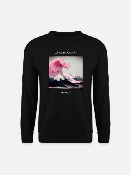 Pinke Kanagawa Welle Wave - Unisex Pullover - Schwarz