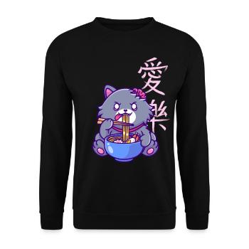 Chine Japon Nouilles pour chats Ramen Pâtes Spaghetti - Sweat-shirt Unisexe - noir - Devant - Alina (178cm) & Michal (187cm)
