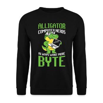 Alligator Computer Nerd Byte für Krokodil Fan - Unisex Pullover - Schwarz - Vorne - Alina (178cm) & Michal (187cm)