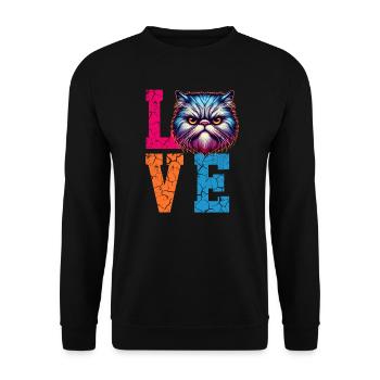 Grumpy love cat - Unisex Pullover - Schwarz - Vorne - Alina (178cm) & Michal (187cm)
