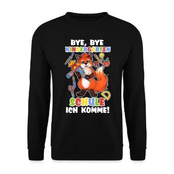 Niedlicher Schulkind Fuchs Schule Einschulung - Unisex Pullover - Schwarz - Vorne - Alina (178cm) & Michal (187cm)