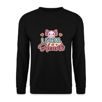 Herzklauendes Axolotl-Design für Axolotl-Liebhaber - Unisex Pullover - Schwarz - Vorne - Alina (178cm) & Michal (187cm)