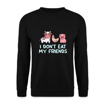 Cow Happy Friends Design für Veganer - Unisex Pullover - Schwarz - Vorne - Alina (178cm) & Michal (187cm)