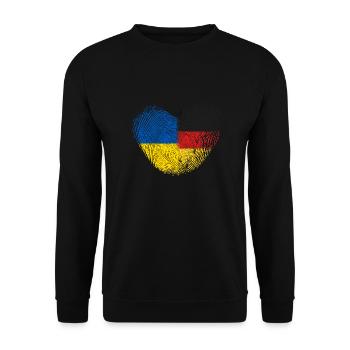 Ukraine Fingerabdruck für stolze Deutsch-Ukrainer - Unisex Pullover - Schwarz - Vorne - Alina (178cm) & Michal (187cm)