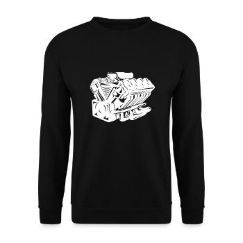 V8-Motorblock-Design für Achtzylinder-Autofans - Unisex Pullover - Schwarz - Vorne - Alina (178cm) & Michal (187cm)