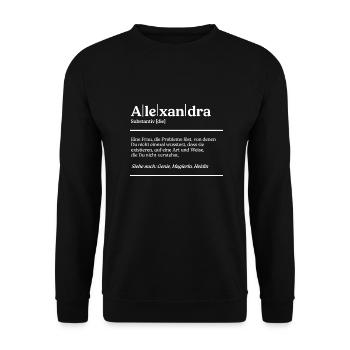 Alexandra Definition Design für stolze Alexandras - Unisex Pullover - Schwarz - Vorne - Alina (178cm) & Michal (187cm)