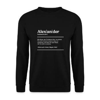 Alexander Definition Design für stolze Alexander - Unisex Pullover - Schwarz - Vorne - Alina (178cm) & Michal (187cm)