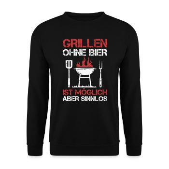 Grillen ohne Bier ist möglich Grillparty Grill - Unisex Pullover - Schwarz - Vorne - Alina (178cm) & Michal (187cm)
