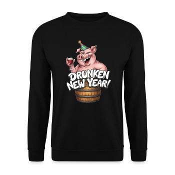 Silvester Party feiern betrinken Alkohol Schwein - Unisex Pullover - Schwarz - Vorne - Alina (178cm) & Michal (187cm)