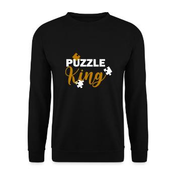 Puzzle-König-Spruch für Puzzle-Fans - Unisex Pullover - Schwarz - Vorne - Alina (178cm) & Michal (187cm)