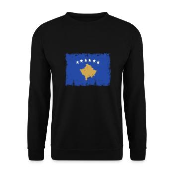Kosovo Flagge für stolze Deutsch-Kosovaren - Unisex Pullover - Schwarz - Vorne - Alina (178cm) & Michal (187cm)